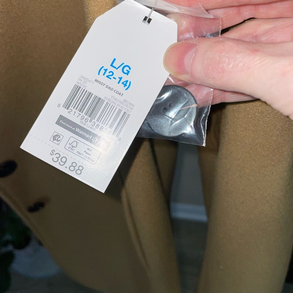 Time and Tru Missy Dad Coat W/L/12-14 Brown Long Sleeve Button Front trench NWT - Picture 3 of 10